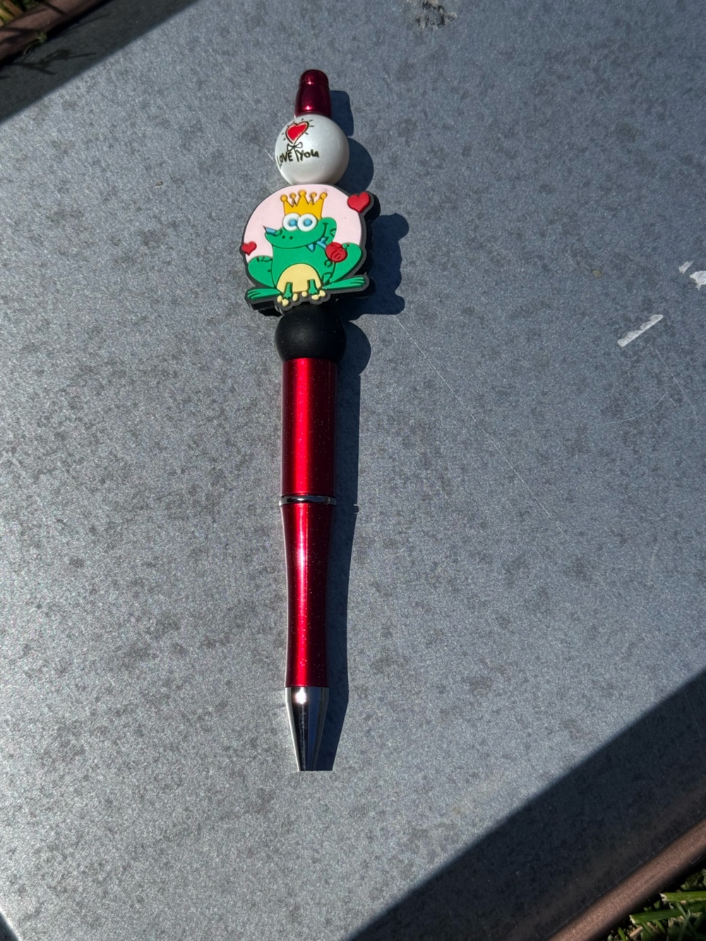 Red Metallic Ballpoint Pen with Cute Frog Charm